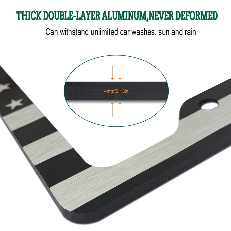 FBJTDQ Flag License Plate Frame- USA Patriotic Personalized Car Tag Holder, 4 Hole Black Heavy-Duty Aluminum Bracket, Novelty Thin Cover for Front Bumper, Truck or SUV, Screws, Caps, Flag Decal - Image 4
